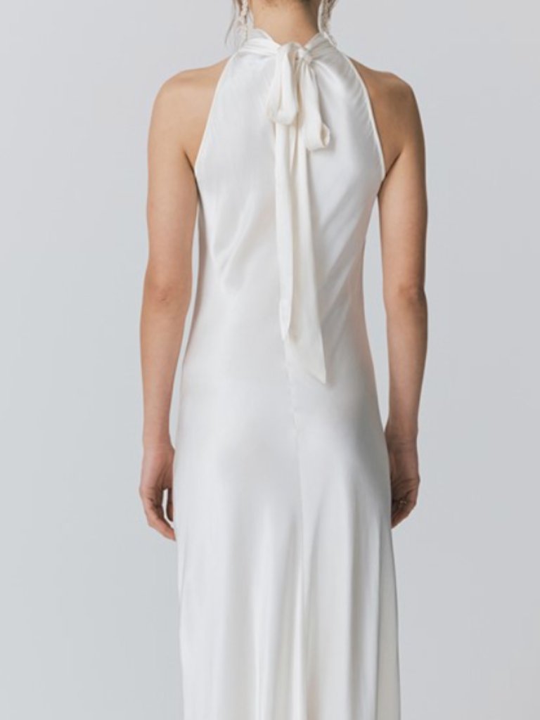 Ghost London Amaia Halter Neck Satin Bridal Maxi Dress Ivory Us 8 — image 3 of 7